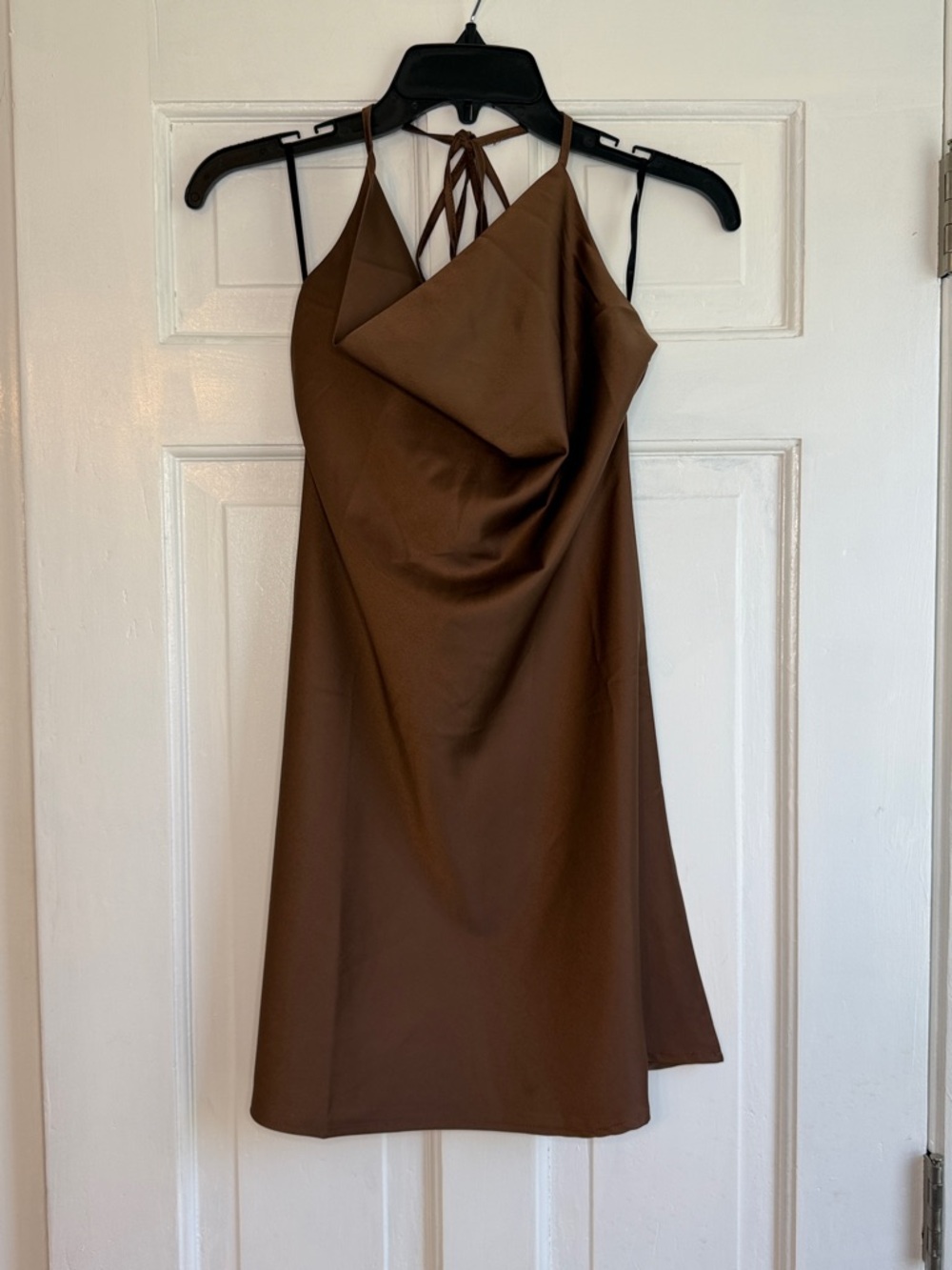 SHEIN Brown Satin Halter Mini Dress